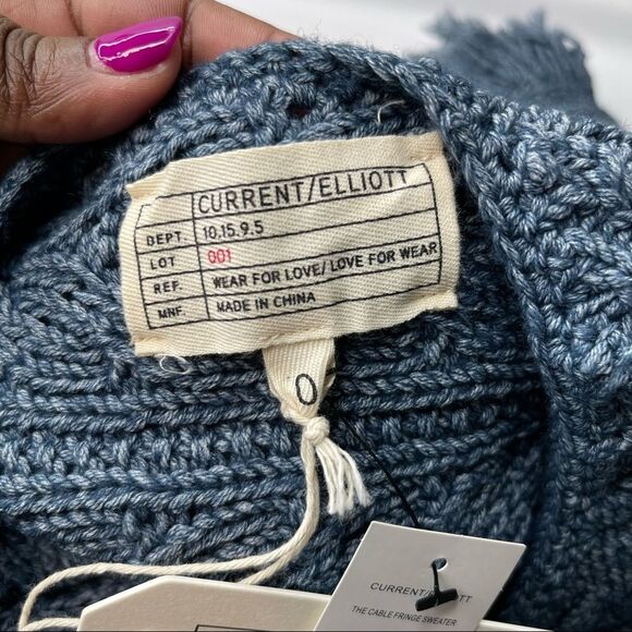 Current Elliott Blue Cable Knit Fringe Sweater Open Front, New w/ Tags, Size 0 - Picture 10 of 12